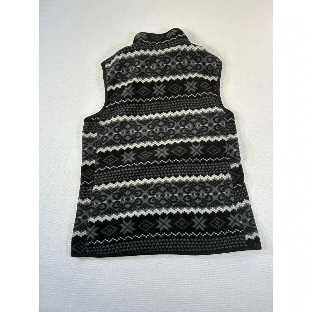 BRITISH‎ KHAKI Women's Fleece Vest Medium Grey Black Fair Isle Nordic Full Zip - Picture 2 of 11